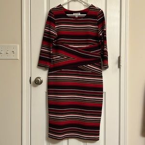 Shelby & Palmer Red Black Striped Polyester Midi Dress Flattering Silhouette 12